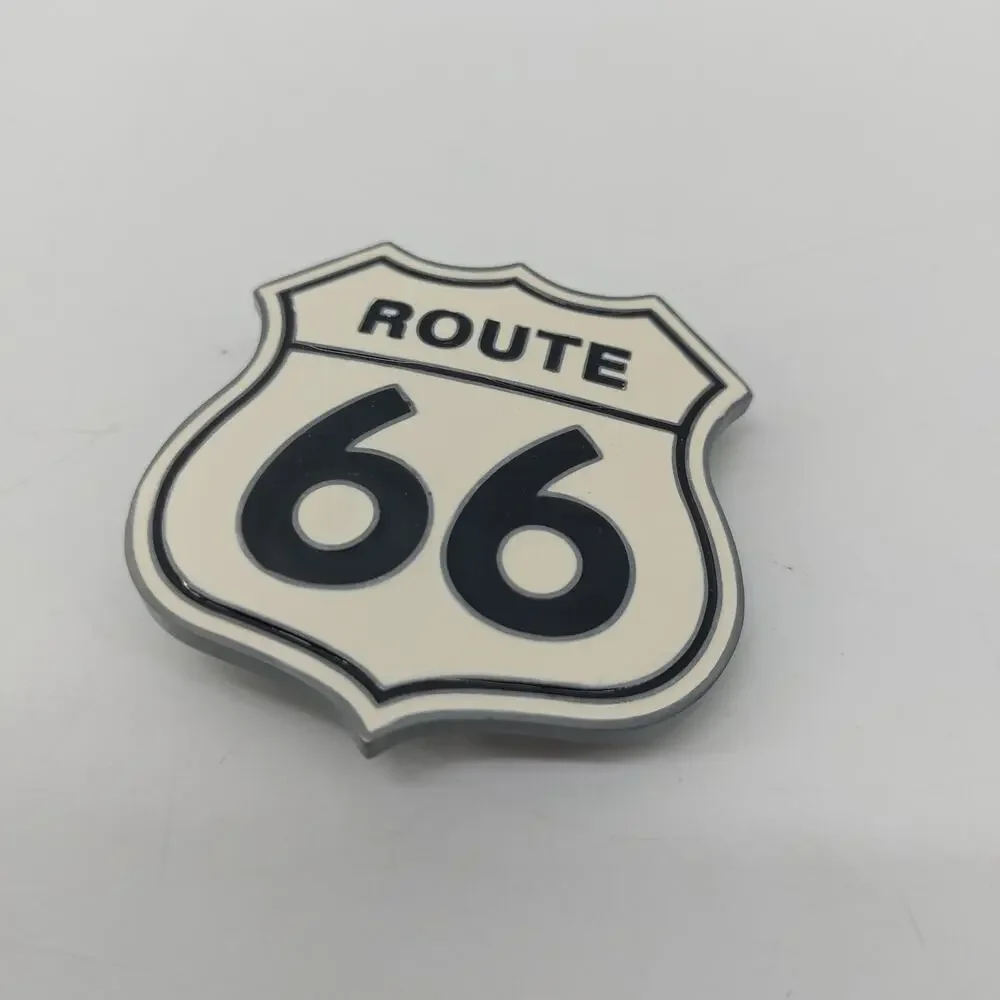 Route 66 Highway Metal Belt Buckle Road Trip Enamel White